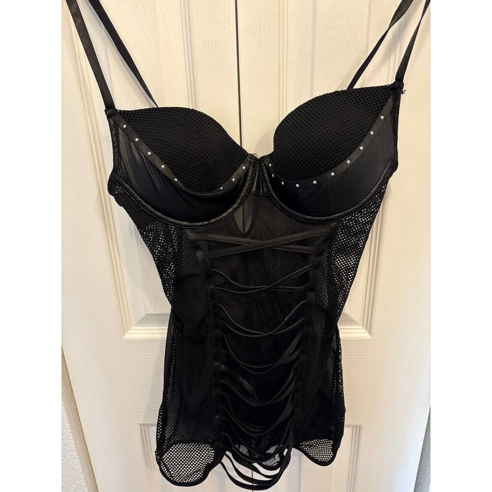 Dream, girl, fishnet, faux, leather, sexy, top lace up front mesh see-thru med